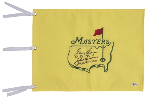 Jack Nicklaus and Gary Player Signed & Inscribed Undated Masters Flag (Beckett)